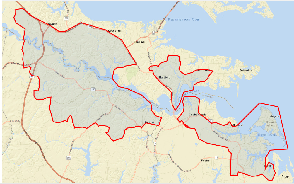 Map showing septic repair sites on the Middle Peninsula